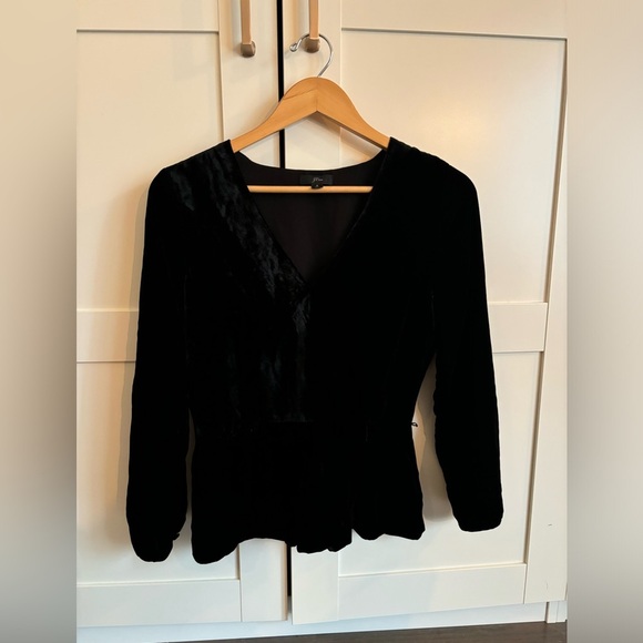 J Crew Velvet long sleeve shirt peplum style black size 8 - Picture 1 of 6